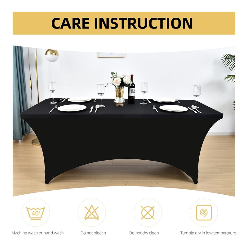 ZarzaaSik 10-Pack 4ft Black Spandex Table Covers for Rectangular Folding Tables - Wrinkle Resistant Stretch Tight Table Cloths - Fitted Table Protector for Parties, Trade Shows, Banquet, and Wedding