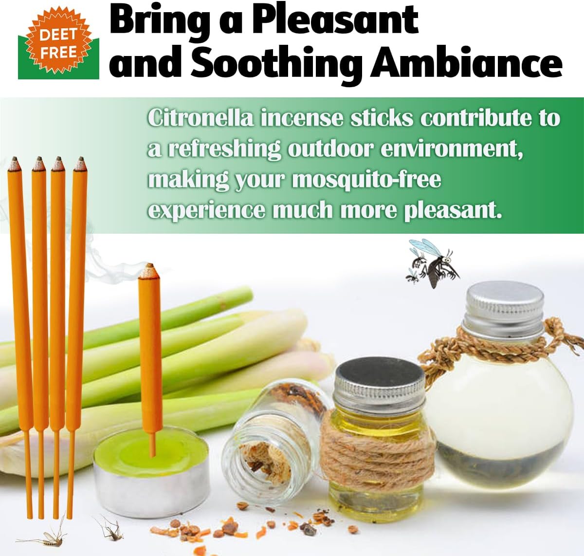 Skiennix Extra Large Mosquito Repellent Sticks - 24 Pack with Natural Citronella Oil | Long-Lasting 2-Hour Burn Time for Indoor & Outdoor Use
