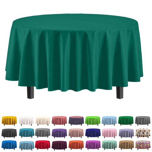 Exquisite Party Solids 6-Pack Premium Plastic Tablecloth 84in. Round Plastic Table Cover - Dark Green