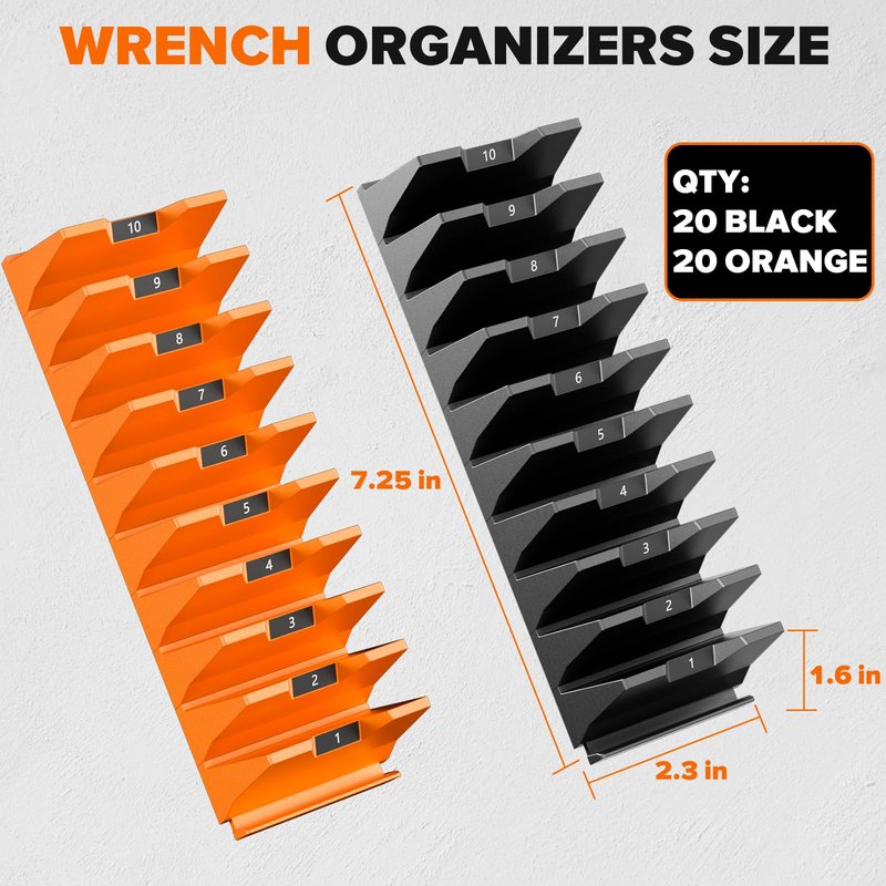 40PCS Modular Wrench Organizer - Wrench Tool Organizers for Tool Drawer Storage, Wrench Storage Set with Metric & SAE Label, Wrenches Rack Tool Gift for Professional Mechanics Men, Black & Red