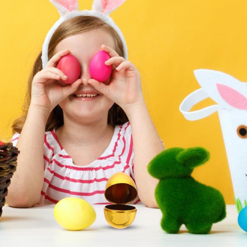 MAGICLULU 12pcs Bright Gold Easter Eggs, Fillable Plastic Empty Gold Egg for Hunt Basket Stuffers, Classroom Prizes Easter Party Decor, Easter Eggs Hunt Basket Stuffers Fillers