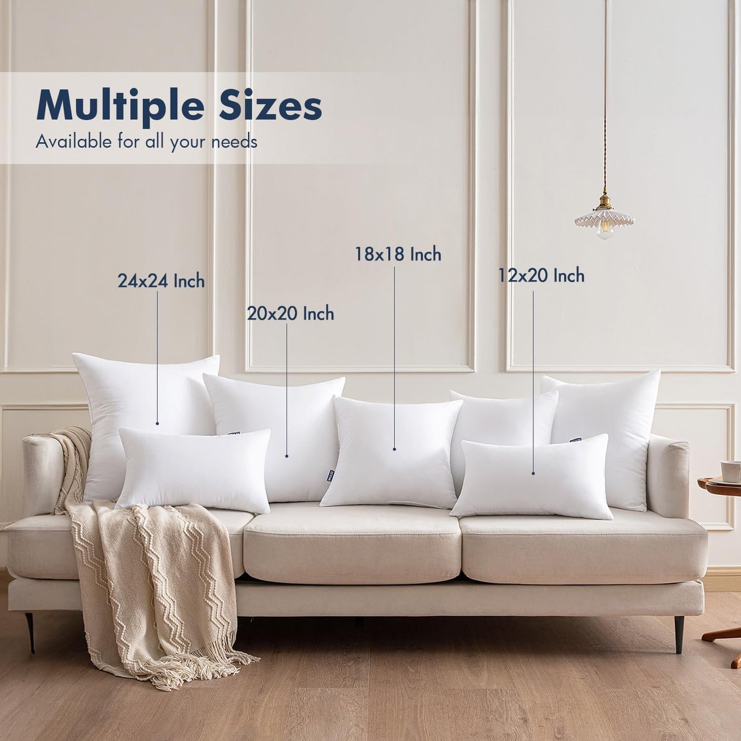 MIULEE Throw Pillow Inserts - Pack of 4, 18x18 Inch, 100% Virgin Fiber Filling for Bed & Couch