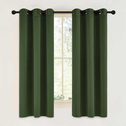 NICETOWN Dark Green Blackout Curtains - Noise Reducing Faux Silk Drapes | 42" x 63", 2 Panels for Small Windows