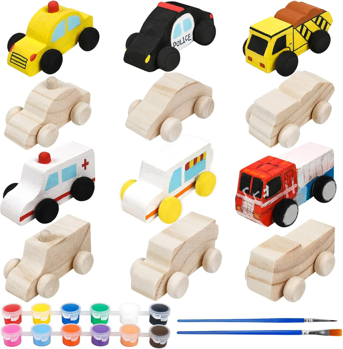 WANTKA Wooden Car Toys DIY Kit - 12 Unfinished Cars for Kids' Arts & Crafts | Easy Woodworking Fun