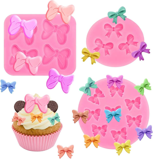 Skiennix 3-Pc Bow Silicone Mold Set - Perfect for Fondant, Chocolate, and Cake Pop Decorating