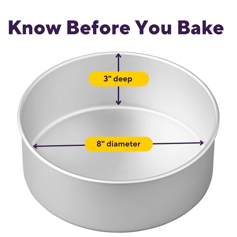 Wilton Aluminum Round Cake Pan, Extra-Deep Bakeware for Layered Cakes, Durable, Even Heating, Rust-Resistant, Professional Quality, 8 x 3 in, Packaging May Vary