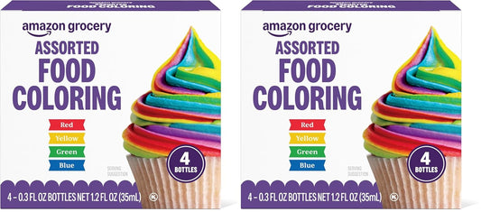 Amazon Fresh Assorted Food Coloring - Vibrant Colors for Baking | 1.2 Fl Oz (Pack of 8)