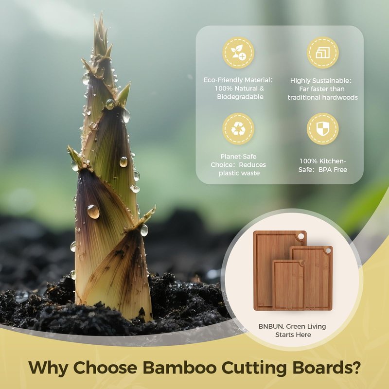Bamboo Cutting Board for Kitchen – 3-Piece Wooden Boards with Juice Grooves, Side Handles, Non-Slip Mats – Perfect for Meat, Veggies, Fruit – Ideal Kitchen Gift
