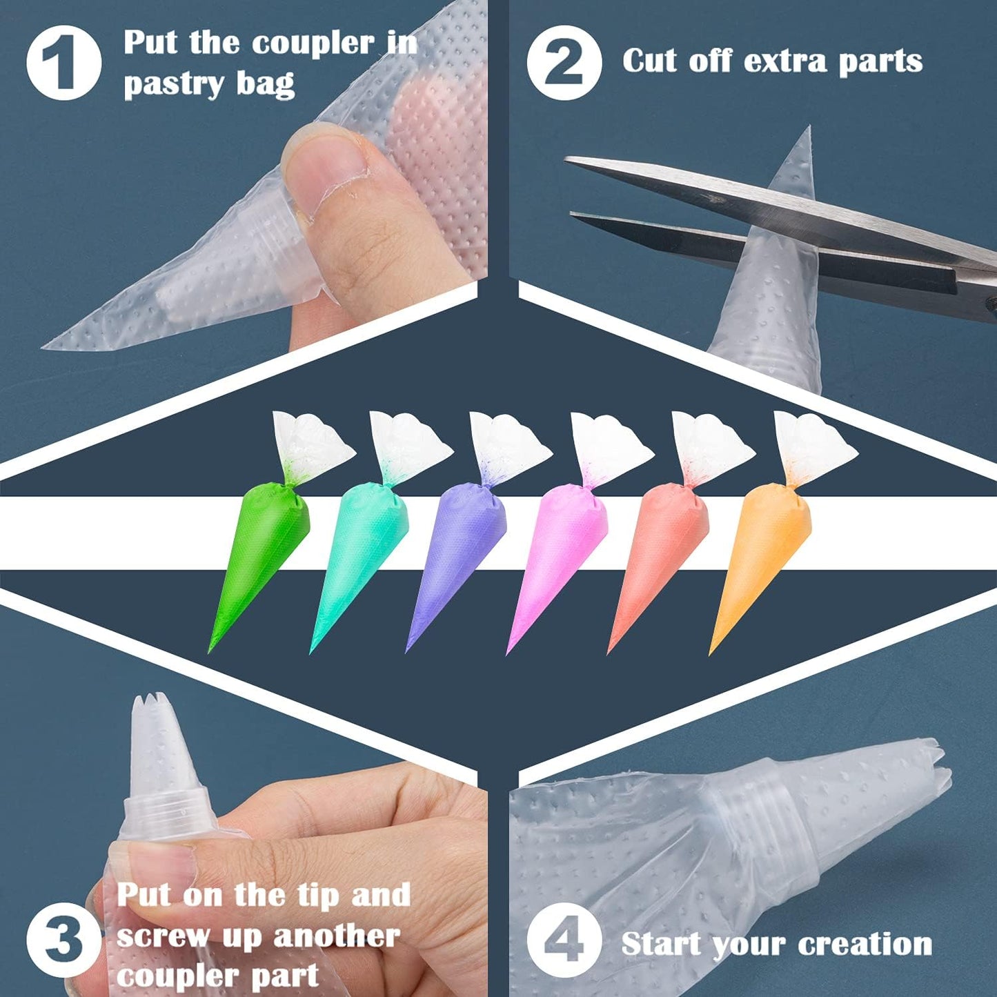 Skiennix 100pcs Thick Disposable Icing Piping Bags - 12 Inch Heavy Duty Anti-Burst for Cake Decorating