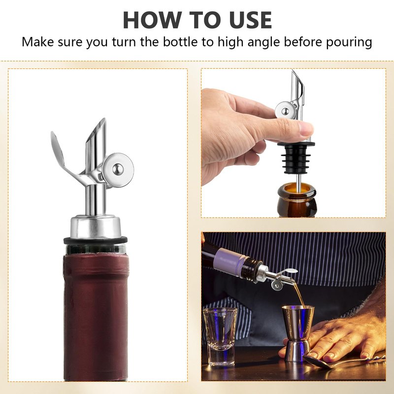 KoMvzyl 12 Pcs Weighted Stainless Steel Liquor Bottle Pourers Auto Flip Olive Oil Dispenser Spout Balsamic Alcohol Pourer Spouts