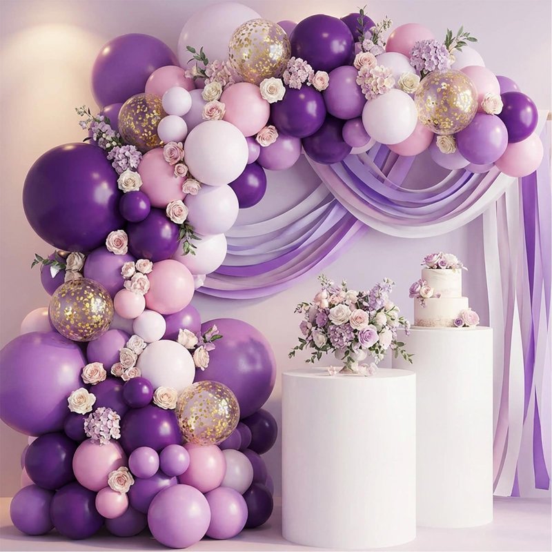 RUBFAC Dusty Purple Balloons 129pcs Different Sizes Pack of 18 12 10 5 Inch, Latex Light Lavender Lilac Purple Balloon Garland Arch Kit for Wedding Baby Shower Gender Reveal Birthday Party