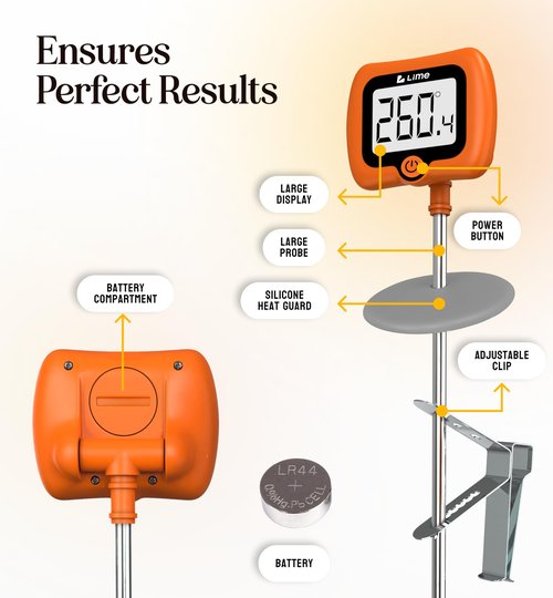 Digital Candy Thermometer with Pot Clip, 10" Long Stainless Steel Probe, Instant Read Kitchen Thermometer for Cooking, Baking, and Candy Making