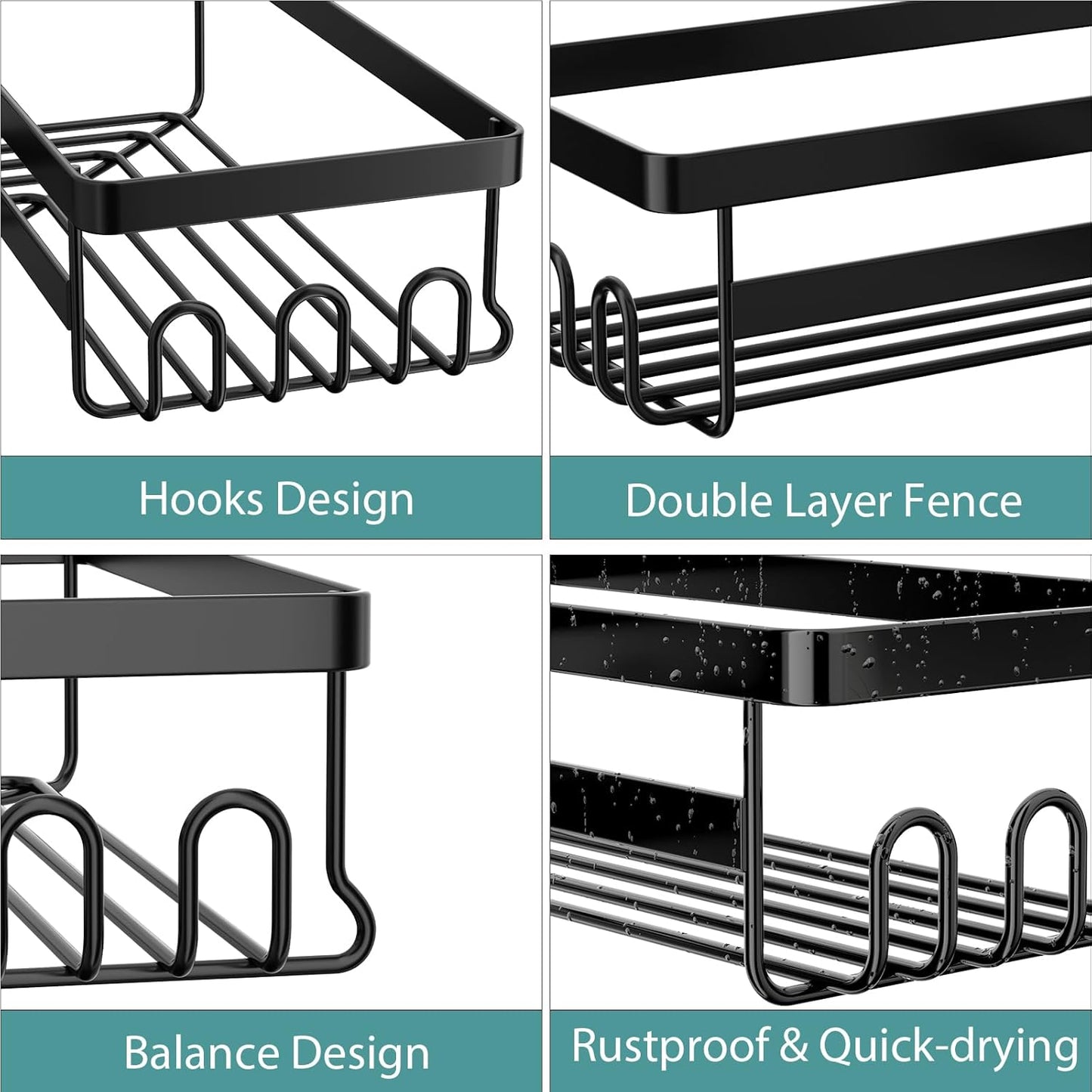 StorageRight Corner Shower Caddy - 3 Pack Adhesive Bathroom Organizer with Soap Holder & Hooks | No Drilling, Stainless Steel