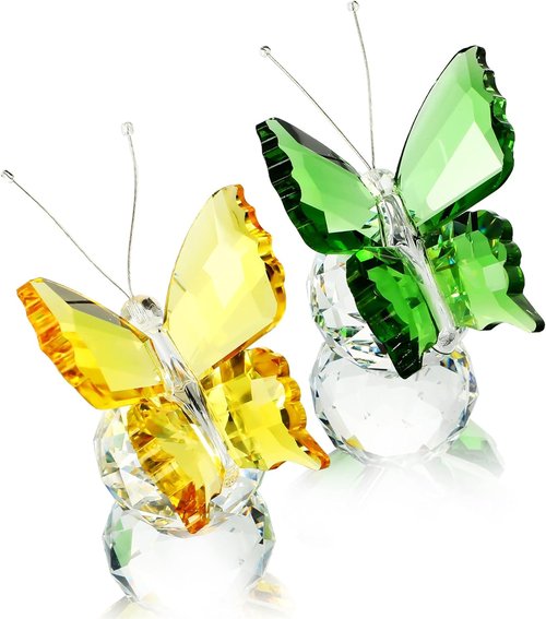 H&D Hyaline & Dora Handmade Crystal Butterfly Figurine Set - Elegant Glass Collectibles | Pack of 2