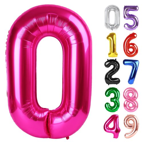 Hot Pink Number 0 Balloon 40 Inch, 0 Balloon Number for 10th 20th 30th 40th 50th 60th Birthday Decorations, Hot Pink Party Supplies