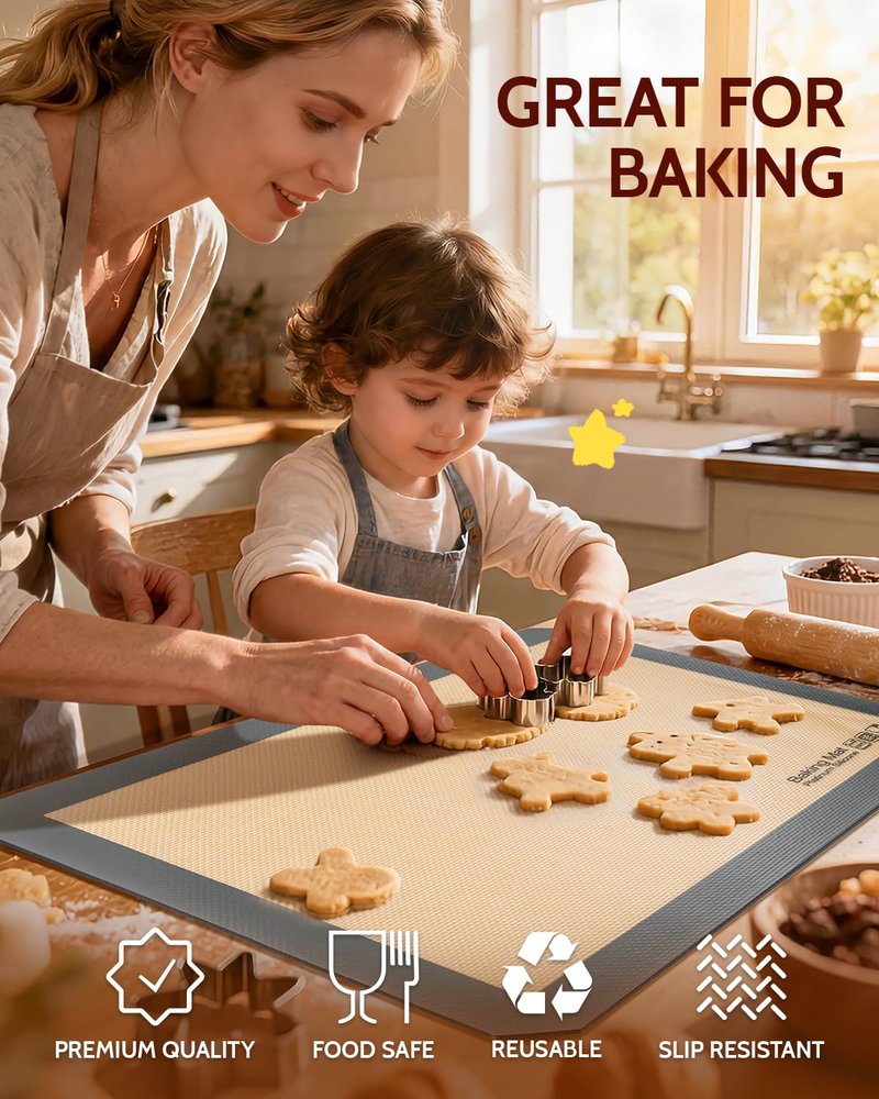 Silicone Baking Mat - Sopito Platinum Silicone - Non-Stick, Food Safe, Reusable Baking Sheet Liner, 5Pcs Set for Half Sheet Size Tray & Quarter Size Tray and 9'' Pizza pan, Grey