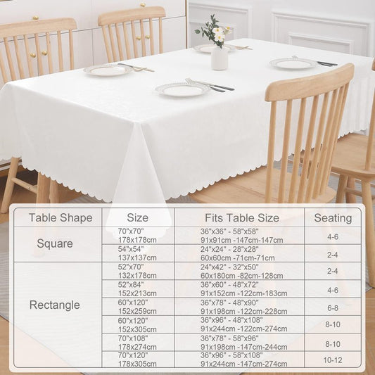 Smiry Square Table Cloth, Waterproof Heavy Duty Vinyl Tablecloths, Wipeable Washable Table Cover for Kitchen and Dining Room (White, 70" x 70")