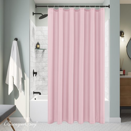 Biscaynebay Hotel Quality Fabric Shower Curtain Liners 72 Inch by 72 Inch, Pink Water Resistant Bathroom Curtains, Rust Resistant Grommets & Weighted Bottom Machine Washable