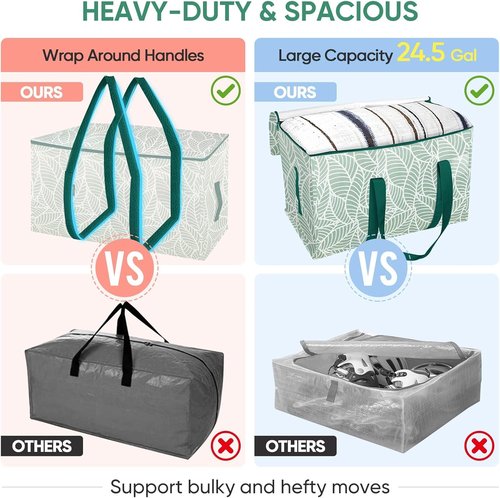 BALEINE 8-Pack Heavy-Duty Moving Bags - Oversized Storage Totes with Reinforced Handles (Antique Foliage)