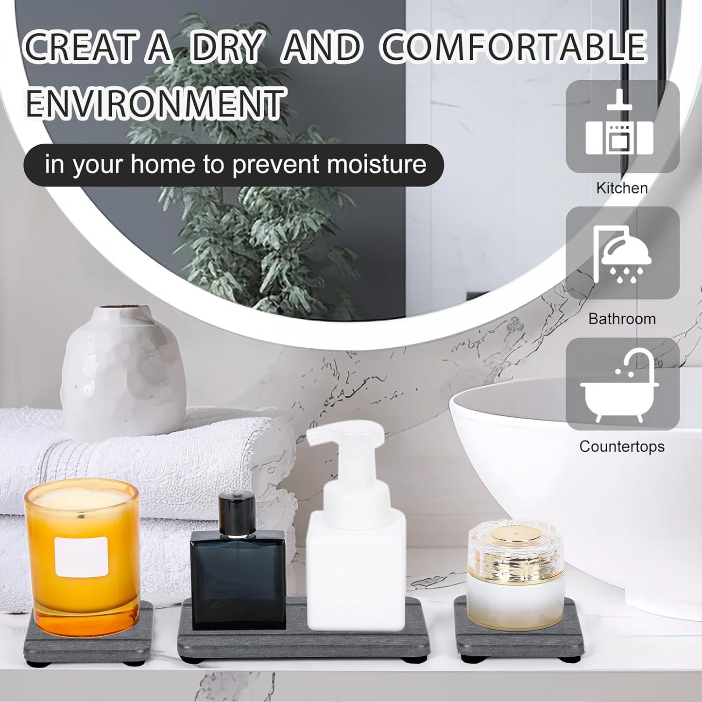 Skiennix Diatomite Soap Tray - Fast Drying Water Absorbing Coaster for Bathroom & Kitchen | 4PCS Set