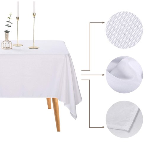 Ascoza 2pack 60x84 Inch White Rectangular Tablecloth 4 Feet Table Cloth in Polyester Fabric for Wedding/Banquet/Restaurant/Parties