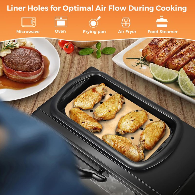 Air Fryer Liners Disposable Parchment Paper Sheets: 50PCS Rectangular Perforated Baking Paper for Ninja DZ201 Foodi 6-in-1 8-qt. 2-Basket and Mini Indoor Grill (8.6x5.5 Inch)