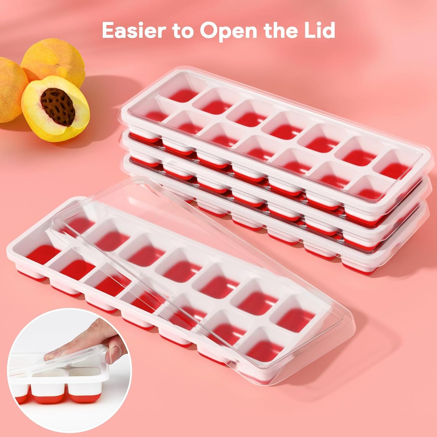 Airabc Silicone Ice Cube Trays - 4 Pack Easy-Release Design with Removable Lid | BPA Free & Stackable