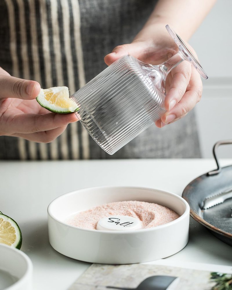 Zoeeker Margarita Salt Rimmer Set, Ceramic Bar Glass Rimmer for Margarita and Cocktail Bartender Tool Salt Box Spice Container Bar Decor for Home Set of 2, White