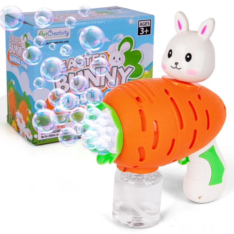 ArtCreativity Bunny Bubble Gun – Fun Carrot-Shaped Easter Bubbles Toy with 100ml Solution – Perfect Easter Stuffers for Kids, Toddler Boy Basket Stuffers, and Bubble Play for Boys & Girls