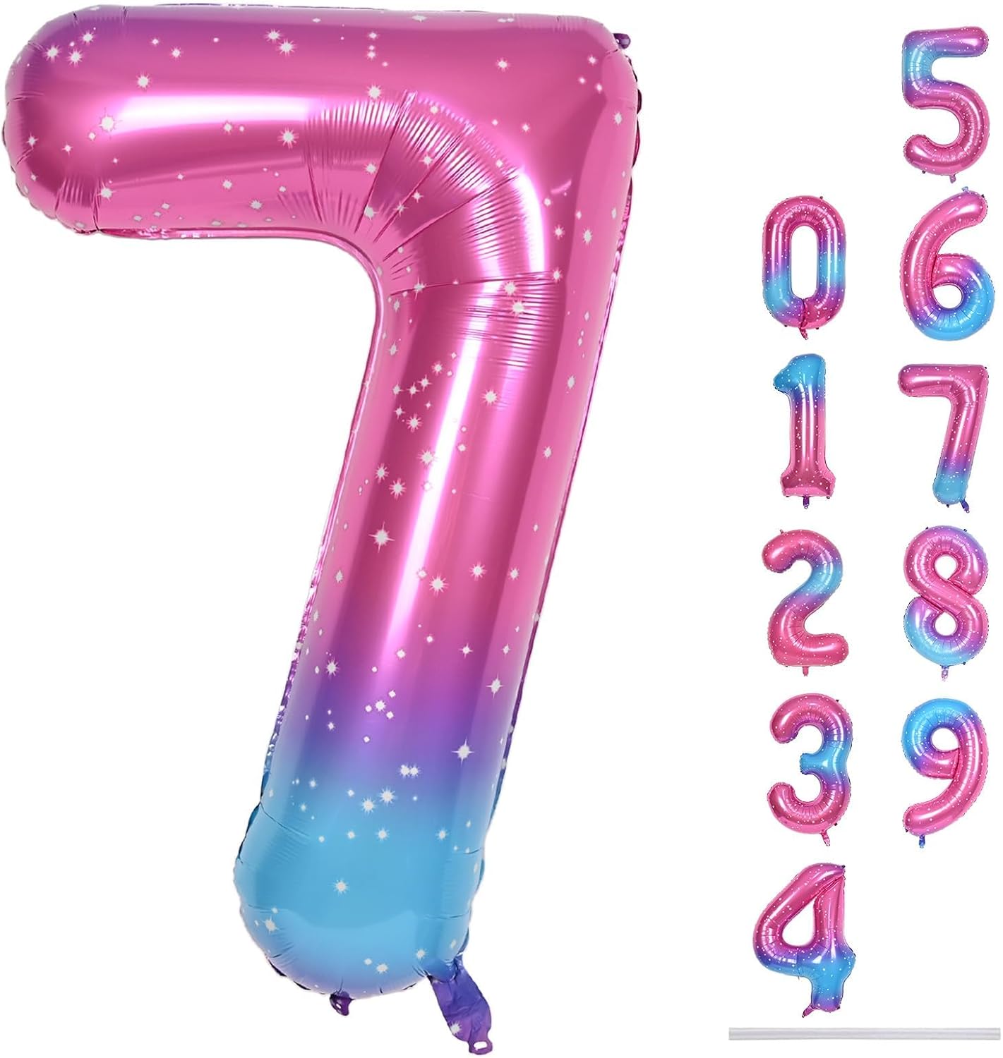 Skiennix 40'' Rainbow Number 7 Balloon - Giant Self-Inflating Gradient Blue & Pink Foil for 7th Birthday Party Decorations