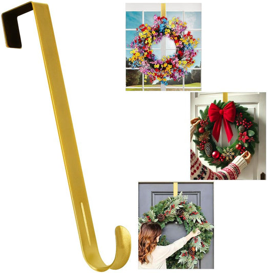 12" Metal Wreath Hanger for Front Door, Tools-Free Wreath Hanger Heavy Duty, Over-the-Door Hooks for Hanging Welcome Sign, Wreath Holder for Easter, Halloween, Fall, Christmas Decorations(Gold)