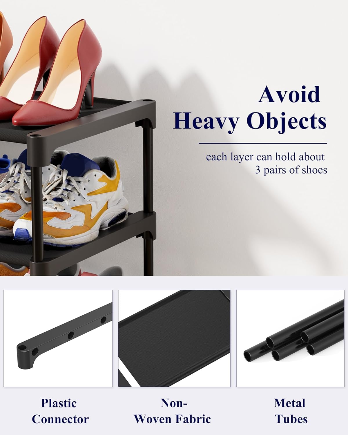 Kitsure Shoe Rack - Stackable Non-Woven Shoe Organizer for Closet & Entryway | 2-Tier, 27.5" Wide, Black