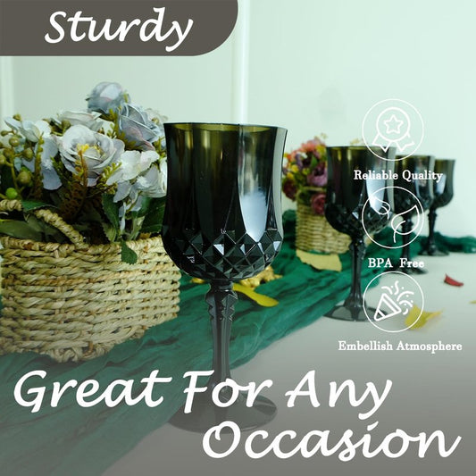 LEYIQU Plastic Wine Glasses, Plastic Goblets Vintage Style Cordial Unbreakable Drinking Glasses, Reusable Drinkware for Wedding Reception, Grand Event Party Supplies (24, Black)