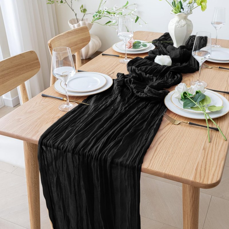 Xiomot Table Runner Cheesecloth 10FT Black Boho Gauze Cheese Cloth Rustic Sheer Table Runners for Wedding Birthday Bridal Baby Shower Party Decoration