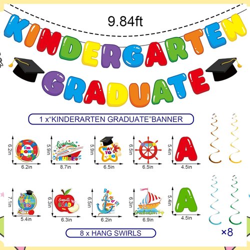 FYSUIMU Graduation Decorations - Hanging Banner & Swirls for Preschool Party | Congrats Grad!