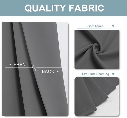 ChrisDowa Blackout Curtains - Thermal Insulated Room Darkening Panels, 72 Inches Long, Grey, 2-Panel Set