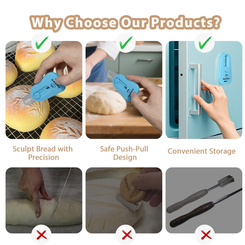 Professional Bread Lame,Upgraded Extractable & Magnetic Bread Lame Dough Scoring Tool,Premium Sourdough scoring tool for Sourdough Bread baking & Bread Making Tools,Includes 10 Razor Blades (Blue)
