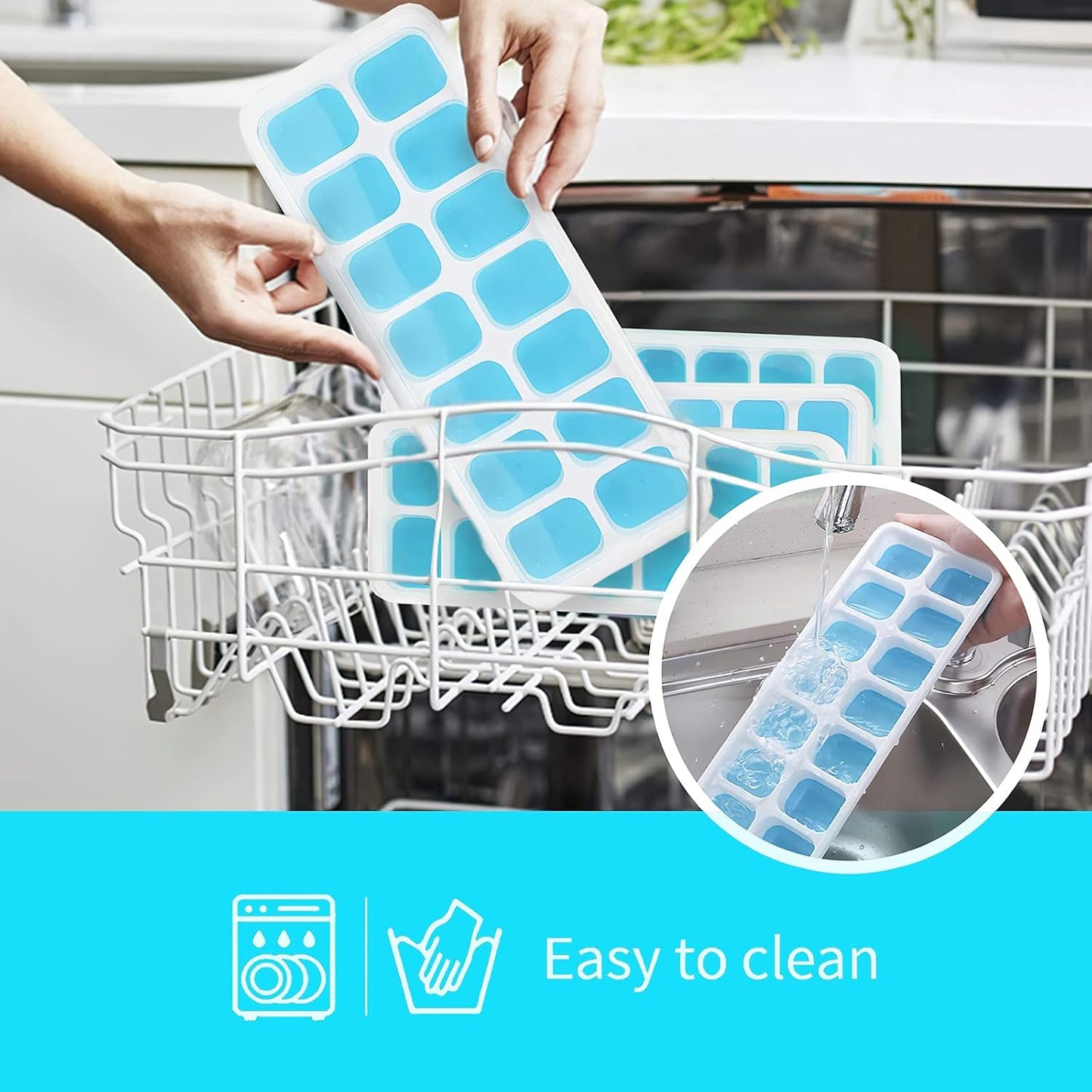 Airabc Silicone Ice Cube Trays - Easy-Release 14-Cube Design | BPA Free & Stackable, 4 Pack