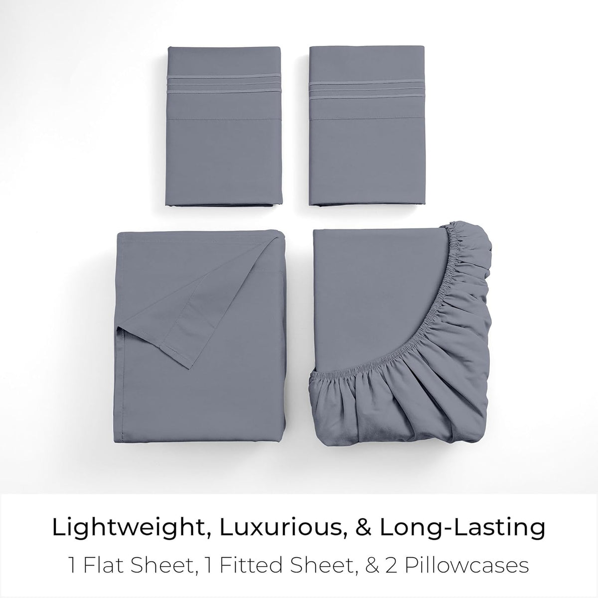 Mellanni Queen Sheets Set - Luxury 4 PC Bedding Collection | Extra Soft, Cooling, Wrinkle-Resistant (Mineral Gray)