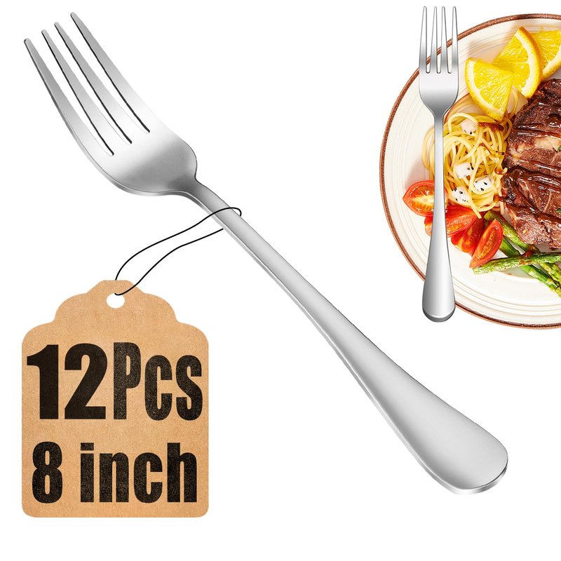 12 Piece Dinner Forks Set, Food-Grade Stainless Steel Silverware Forks, Cutlery Fork, Metal Fork for Home, Kitchen or Restaurant, Mirror Polished, Dishwasher Safe - 8 Inch