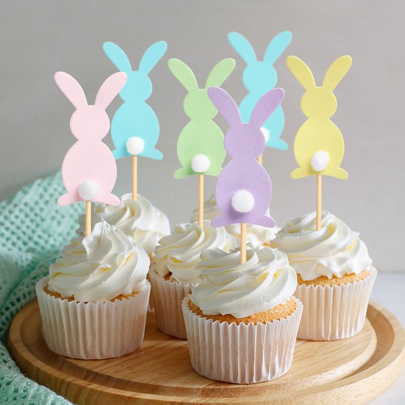 40 pcs Easter Cupcake topper Cute Bunny Cupcake Toppers Rabbit Easter Party Cake Topper Decorations, 40pcs (5 color bunny)