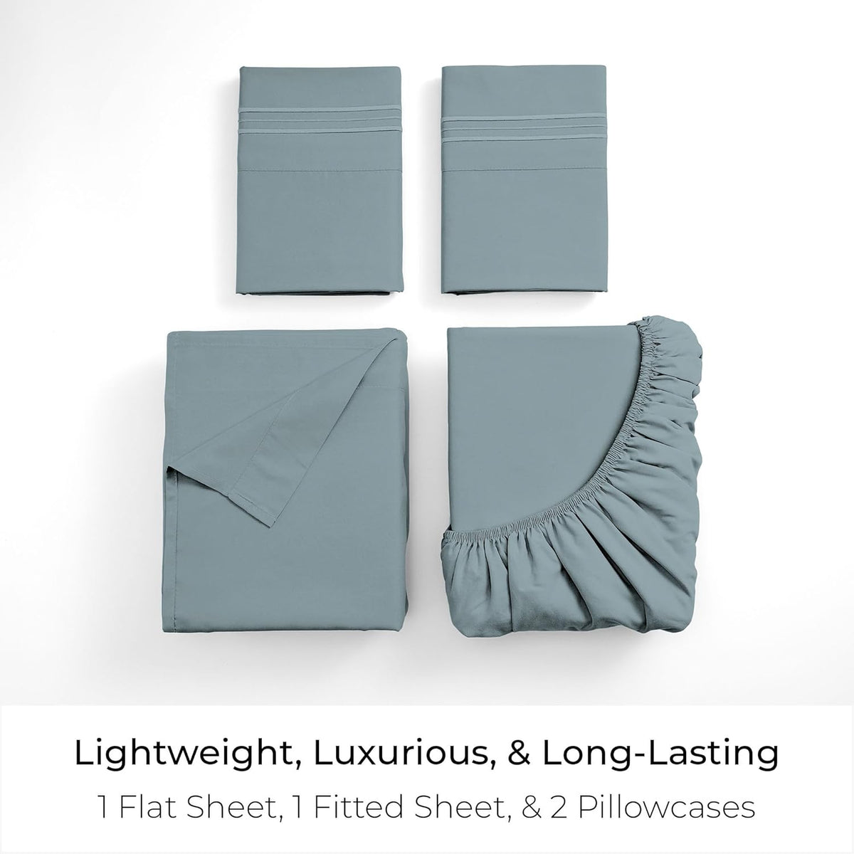 Mellanni Full Sheets Set - 4 PC Hotel Luxury Bedding - Extra Soft, Cooling, Wrinkle Resistant | Spa Blue