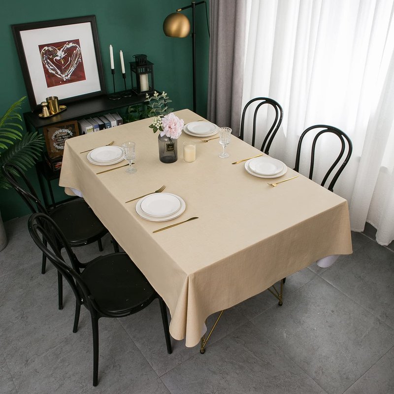 Pioggia Vinyl Tablecloth with Flannel Backing Rectangle Waterproof Oil-Proof Plastic Table Cloth Wipeable PVC Table Cover for Indoor and Outdoor (Beige, 60 x 102 Inch)