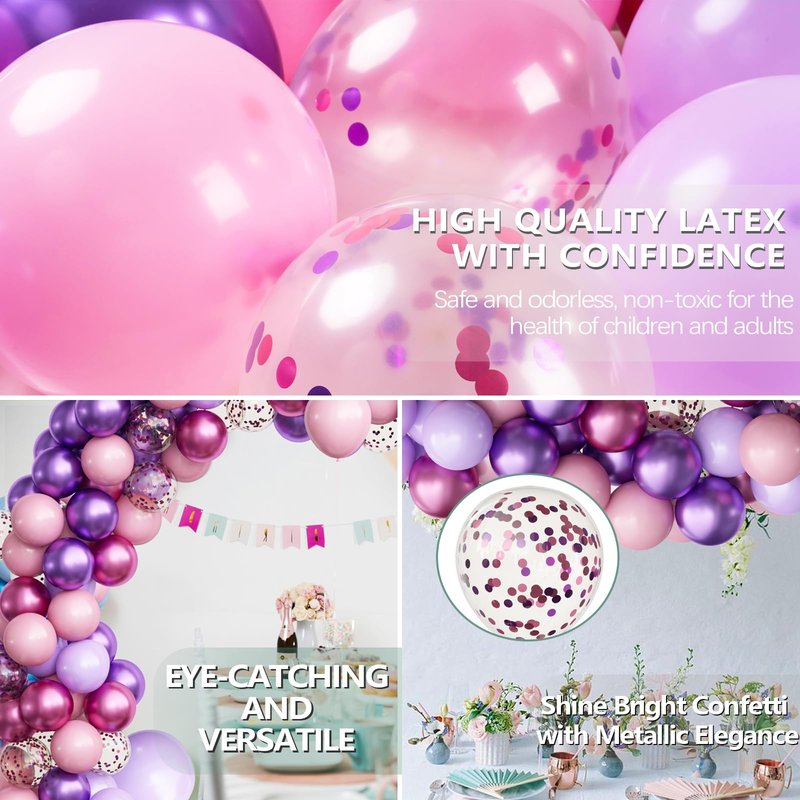 OuMuaMua Pink and Purple Balloons, 62Pcs Light Pink Balloon Lavender Balloon Purple Latex Balloons for Women Girls Birthday Baby Shower Wedding Princess Party Decorations, 12 Inch