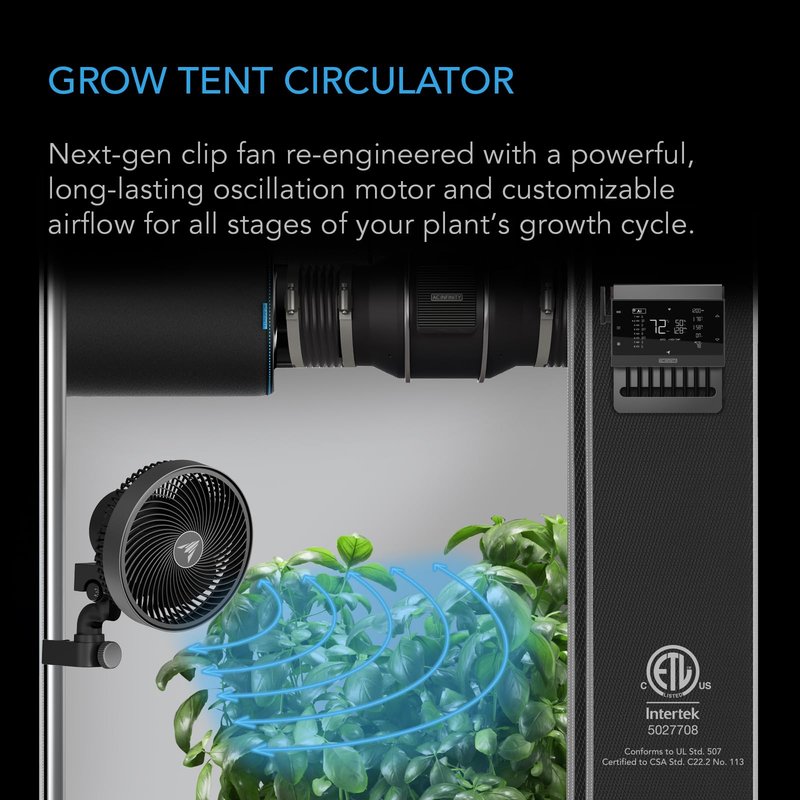 AC Infinity CLOUDRAY S6, Grow Tent Clip Fan 6” with Redesigned Long-Life EC Motor, Custom 10 Dynamic Wind Speeds and 10-Level Oscillation, Weatherproof IP-54, for Hydroponics Circulation Cooling
