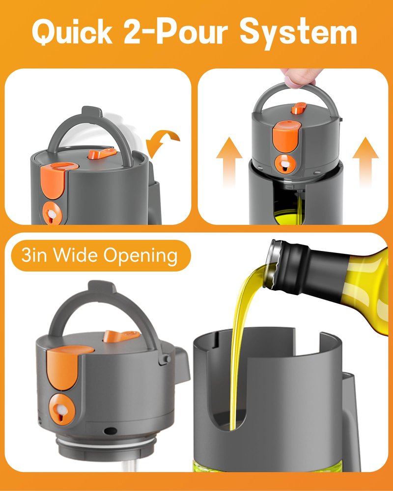 OURCABECUE Upgrade 2 in 1 Oil Sprayer for Cooking, 17oz Light-Blocking Glass Olive Oil Dispenser Bottle for Kitchen,Food-Grade Oil Mister with 8 Stickers for Salad, Frying (Green Bottle-Grey Gap)