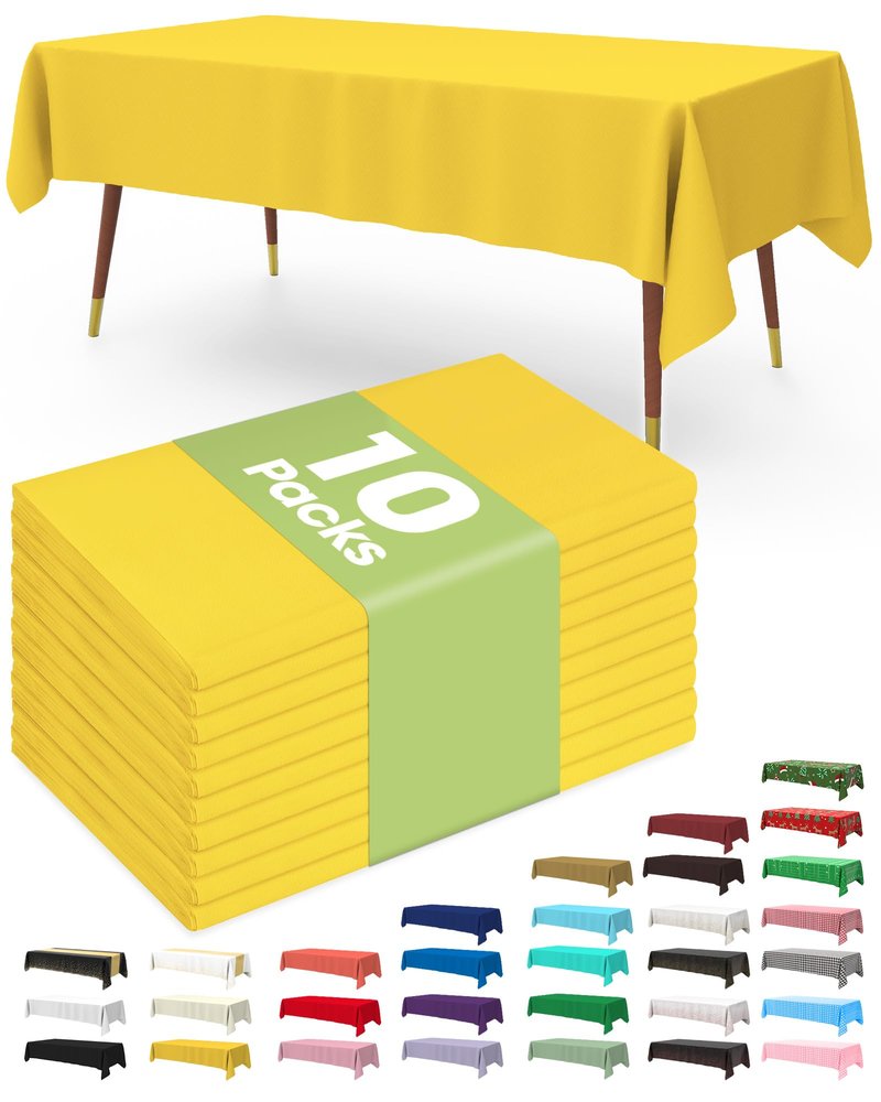Pureegg Plastic Table Cloth Disposable 10 Pack, 54 x 108 Inch Table Cloths, Easter Party, Decorative Tablecloths, Rectangle, Lemon, Pastel Plastic Cover, Leakproof & Sturdy, Yellow