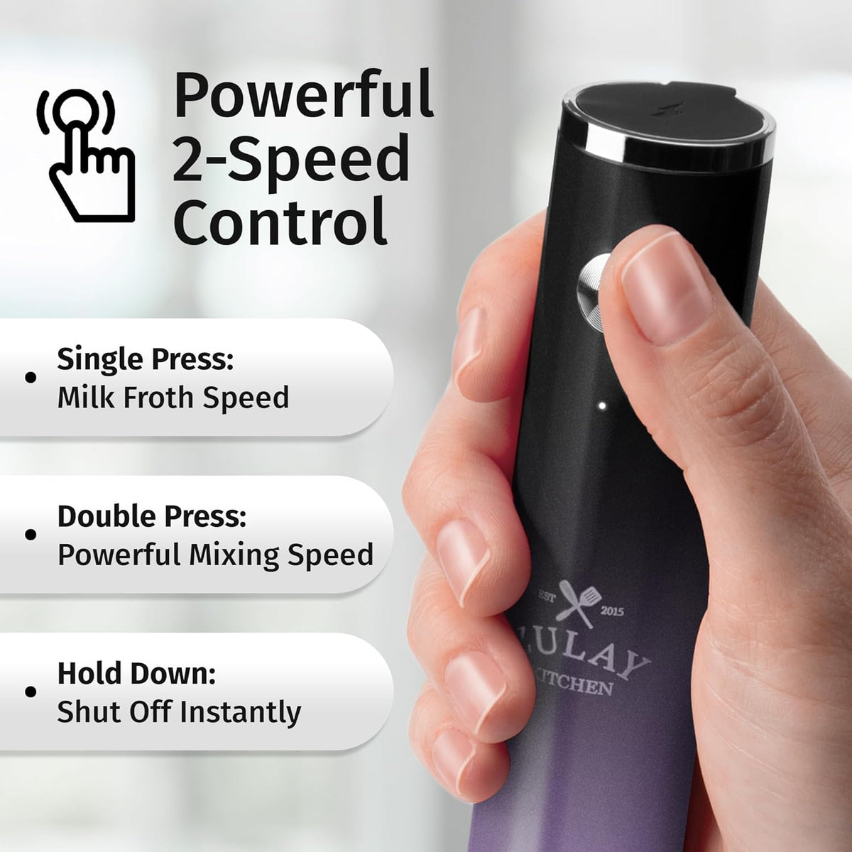 Zulay Kitchen Rechargeable Milk Frother - Powerful 2-Speed Motor, Waterproof, 2000mAh Battery | Perfect for Lattes, Cappuccinos & Matcha - Lux Galaxy