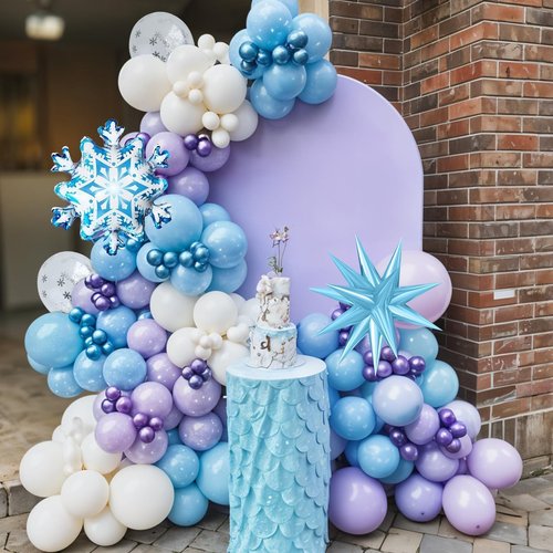 Frozen Balloons, Blue Silver Purple Clear Balloons with Snowflake Balloon for Winter Frozen Birthday Snow Party Baby Shower Wedding Backdrop Decorations