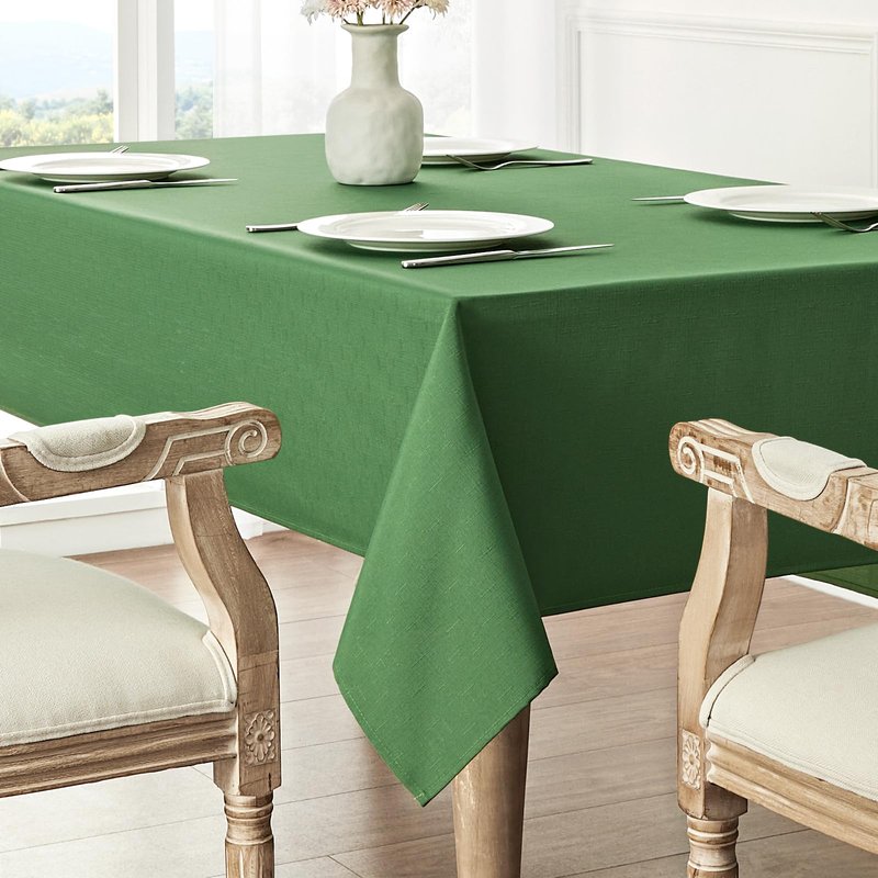 Veblandy Rectangle Tablecloth Waterproof 60x104 inch Linen Textured Table Cloth Stain and Wrinkle Resistant Washable, Decorative Fabric Table Cover for Dining, Party and Camping, Green